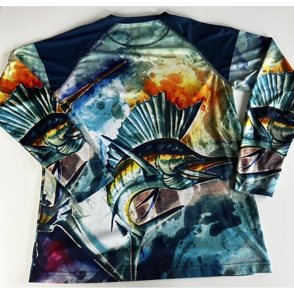 Mens Bluefin Performance Marlin Print‎ Long sleeve Pullover size M